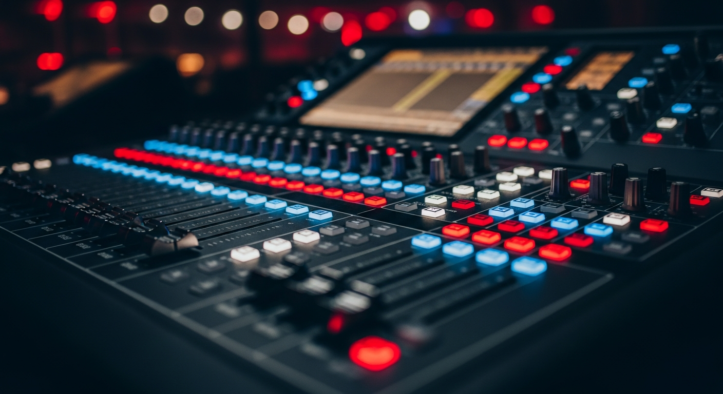 Professional mixing desk at a live music event